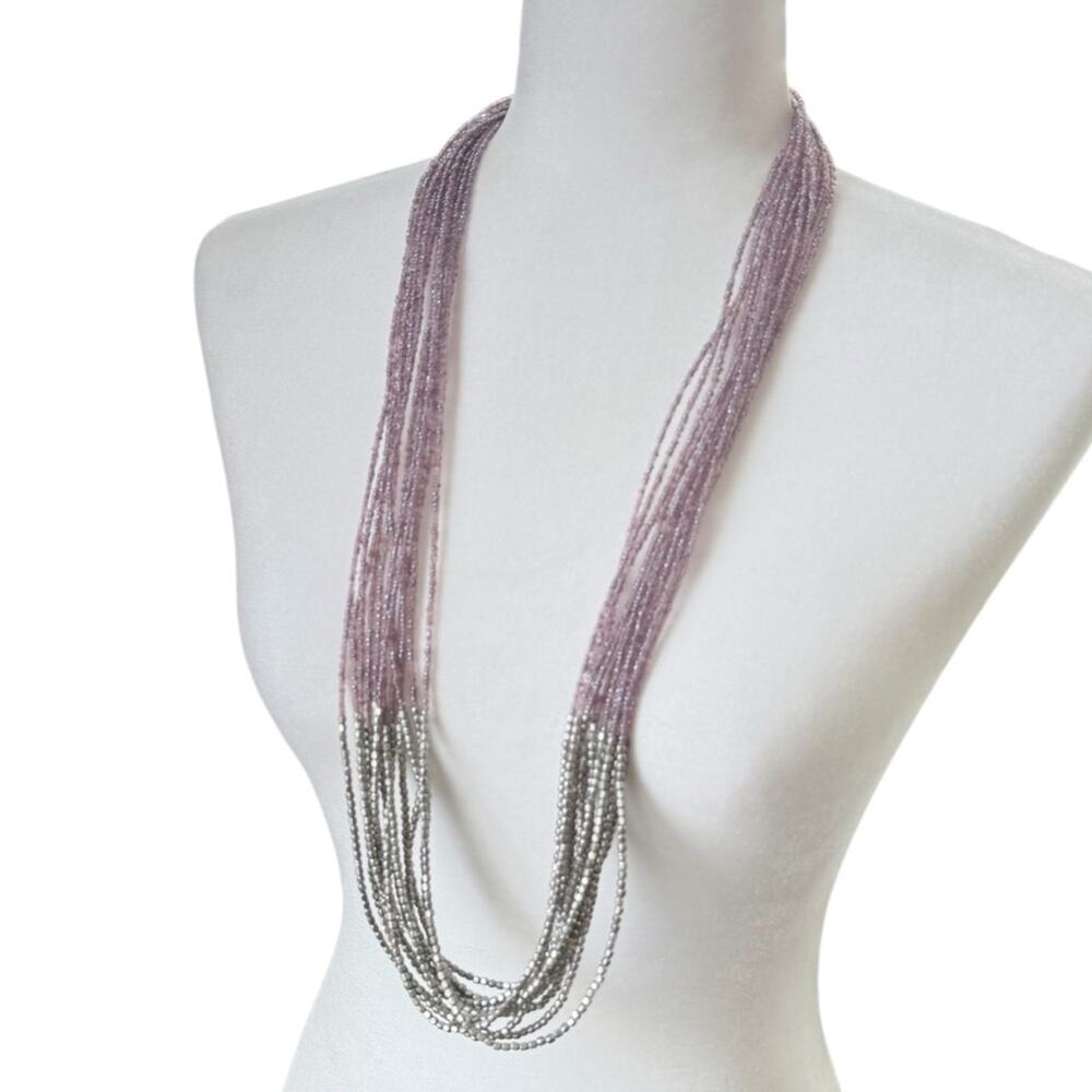 NWT Kohls color necklace purple silver tone seed bead glass metal gift idea